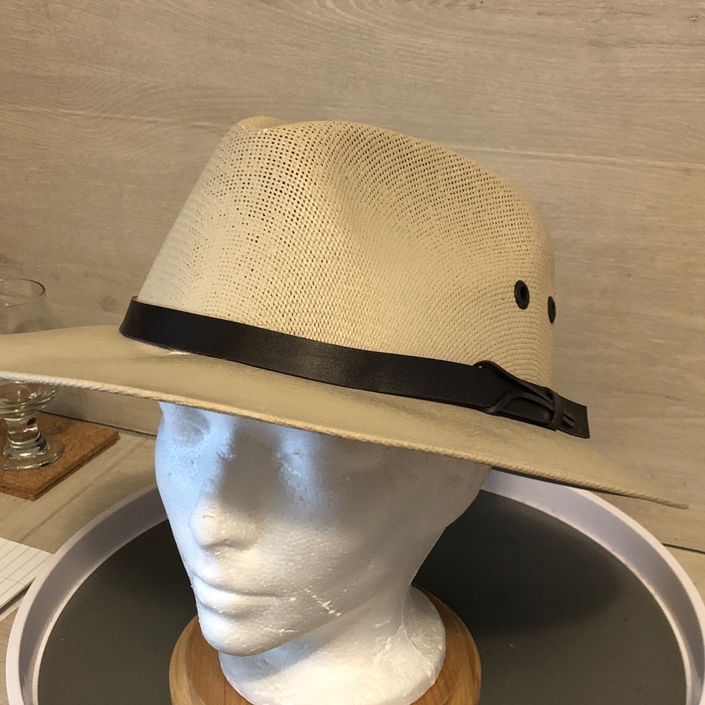 Jen West Hats Beige w Brown Fedora Hard Finished Adult Large